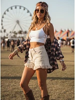 Dámské džínové šortky s třásněmi béžové FashionStreet SY0507