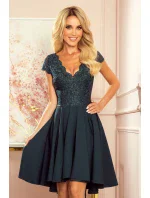 300-5 PATRICIA - šaty s delšími zády a krajkovým výstřihem - BOTTLE GREEN 300-5 PATRICIA - šaty s delšími zády a krajkovým výstřihem - BOTTLE GREEN