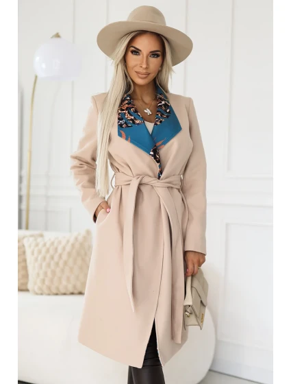 béžový dámský kabát s barevnou v model 20823790 - numoco