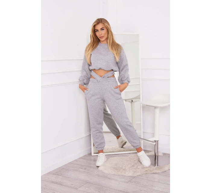 Zateplená souprava s krátkou mikinou šedá