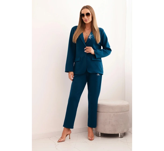 Dámská souprava s viskózou a ozdobami a elastickými kalhotami mořská Dámská souprava s viskózou a ozdobami a elastickými kalhotami mořská