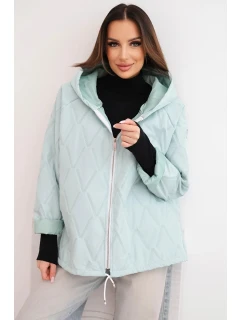 Dámská model 21791609 prošívaná bunda s kapucí a zipem světle mátová - K-Fashion