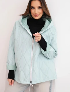 Dámská jarní prošívaná bunda s kapucí a zipem světle mátová