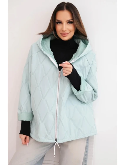 Dámská model 21791609 prošívaná bunda s kapucí a zipem světle mátová - K-Fashion