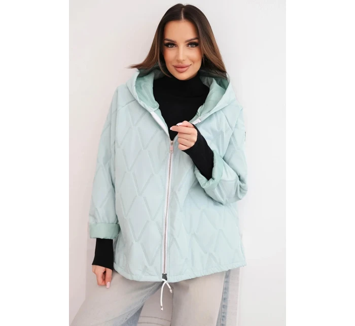 Dámská model 21791609 prošívaná bunda s kapucí a zipem světle mátová - K-Fashion