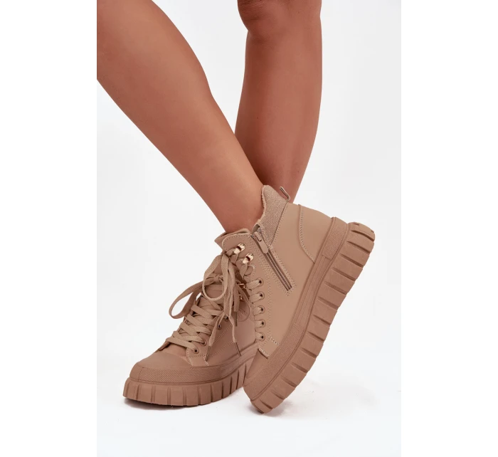 Dámské zateplené kozačky trapery na platformě Camel model 21747749 - Boto Dámské zateplené kozačky trapery na platformě Camel model 21747749 - Boto