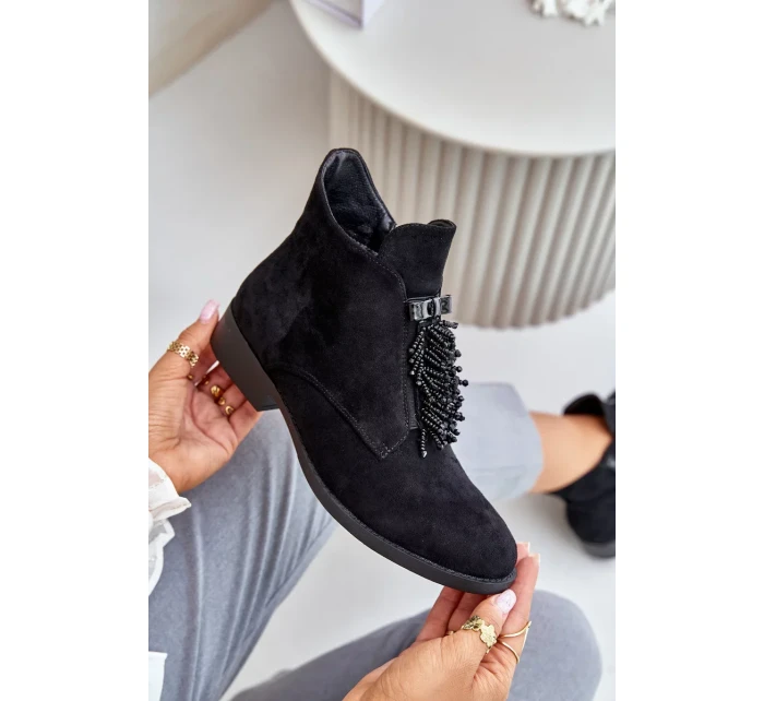Zateplené Nízké Kotníkové Boty s Ozdobou na Zip S.Barski Černé Zateplené Nízké Kotníkové Boty s Ozdobou na Zip S.Barski Černé