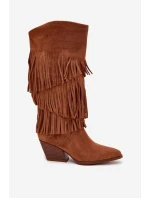 Dámské zateplené kovbojky s třásněmi Brivina – camel Dámské zateplené kovbojky s třásněmi Brivina – camel