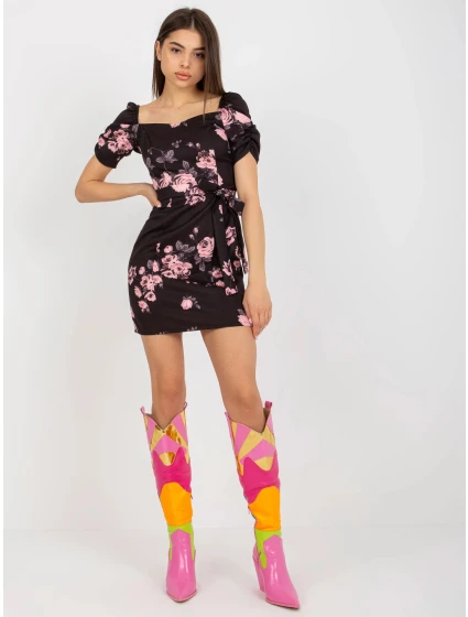 Dámské šaty LK SK 508641.29 Černá s růžovou vzor - FPrice