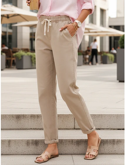 damskie z wysokim stanem beżowe model 22126319 - FashionStreet