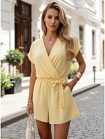 Dámský letní overal s obálkovým výstřihem žlutý FashionStreet EY2642
