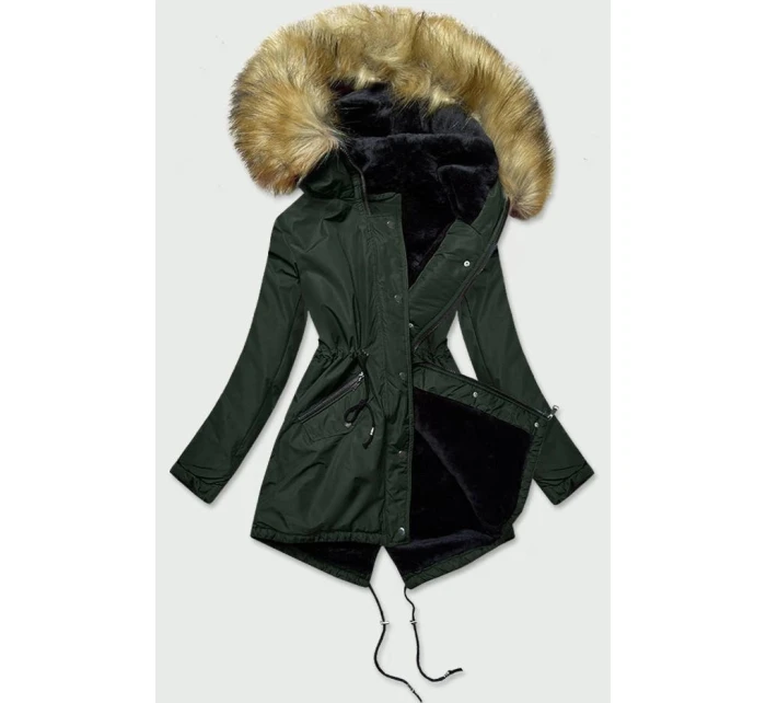 Tmavě zelená dámská zimní bunda typu parka (b2628)