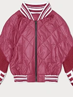 Dámská bunda bomber se svetrovými rukávy růžová (2439)