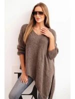 Dámský asymetrický vlněný svetr Plus Size s V výstřihem fango