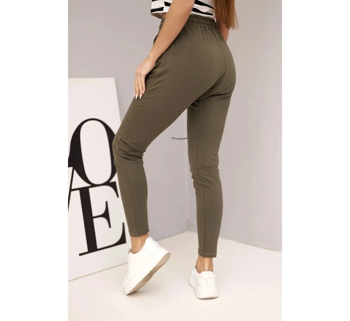 Dámské tepláky s elastickým pasem a šňůrkou khaki