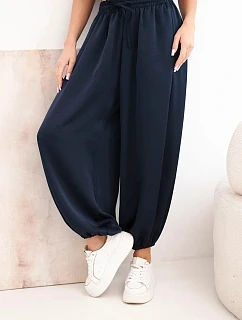 Dámské široké kalhoty s gumou v pase a vázáním typu model 22064417 - K-Fashion