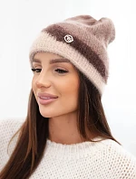 Dámská čepice beanie žebrovaná s ozdobou fango+béžová