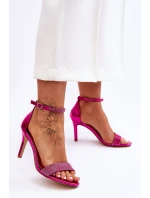 Dámské sandály na vysokém podpatku s kamínky Fuchsie model 21622341 - Boto Dámské sandály na vysokém podpatku s kamínky Fuchsie model 21622341 - Boto