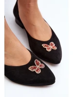 Zazoo 2887 Semišové baletky s ozdobným motýlem Černé