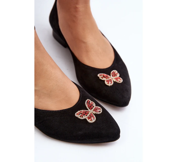 Zazoo 2887 Semišové baletky s ozdobným motýlem Černé