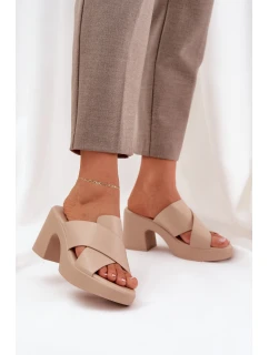 Lehké Pantofle Na Podpatku Z Eko Kůže Světle Béžové model 21684550 - Boto