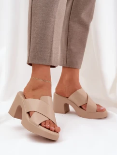 Lehké Pantofle Na Podpatku Z Eko Kůže Světle Béžové model 21684550 - Boto