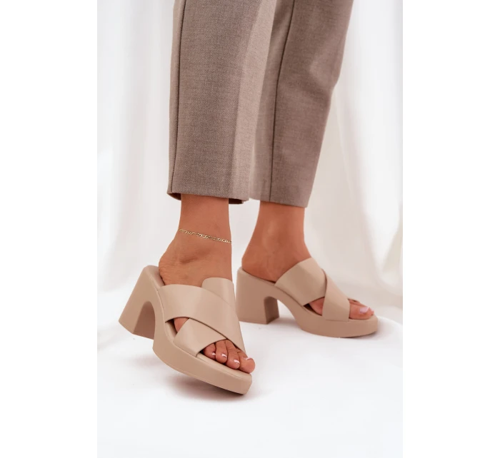 Lehké Pantofle Na Podpatku Z Eko Kůže Světle Béžové model 21684550 - Boto