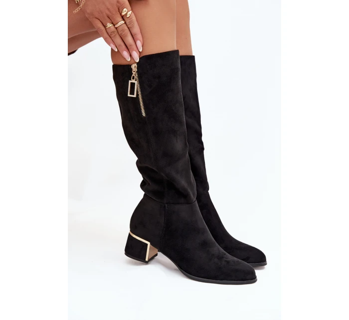 Dámské kozačky na podpatku s eko zamsy černé Lyvienne Dámské kozačky na podpatku s eko zamsy černé Lyvienne