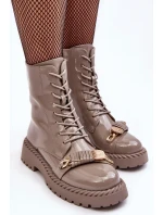 Dámské patentované kotníkové boty s ozdobou, béžová S.Barski Dámské patentované kotníkové boty s ozdobou, béžová S.Barski