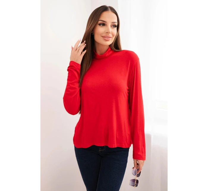 Dámská viskózová blůza s rolákem a dlouhým rukávem červená