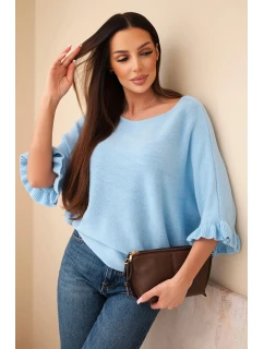 Dámský svetr typu netopýr s kulatým výstřihem modrý