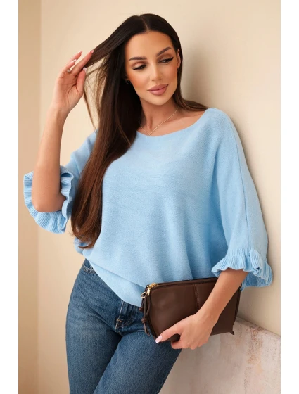 Dámský svetr typu netopýr s kulatým výstřihem modrý