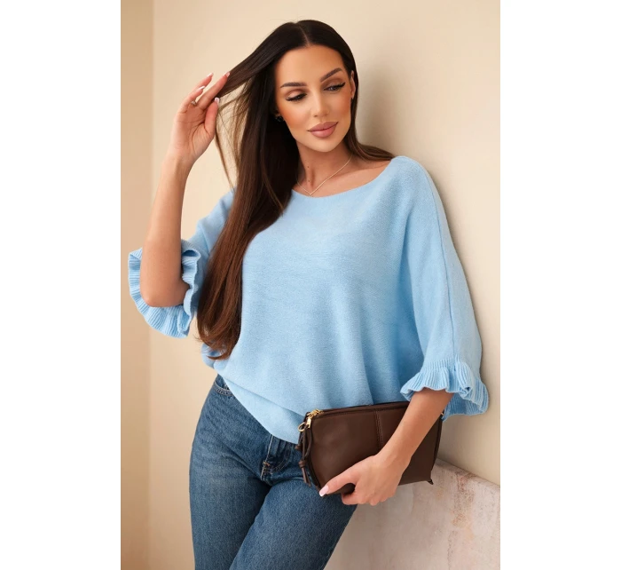 Dámský svetr typu netopýr s kulatým výstřihem modrý