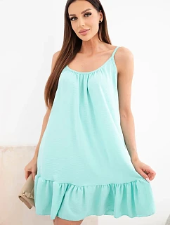 Dámské viskózové šaty na ramínkách s volánem a vázáním mentolová