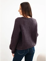 Dámský svetr ze 80 % z  s dlouhým rukávem a kulatým výstřihem hnědý model 22358323 - K-Fashion