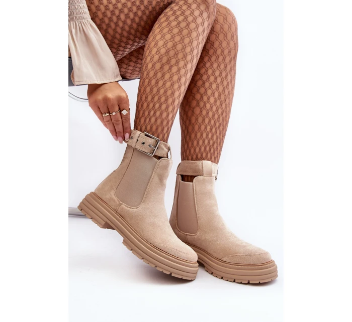 Kůže Botky Na Masivní Podrážce Světle Béžové model 21640452 - Boto Kůže Botky Na Masivní Podrážce Světle Béžové model 21640452 - Boto