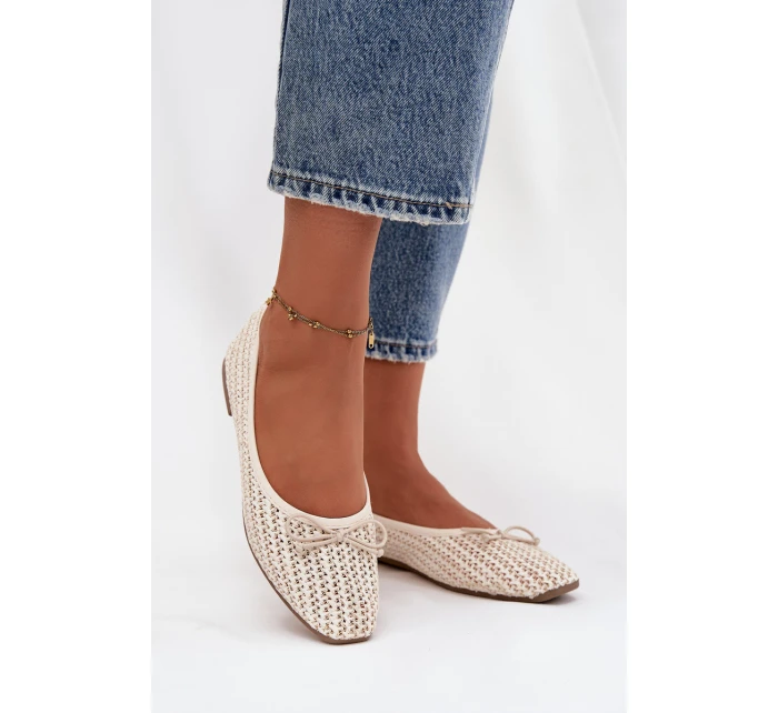 Dámské baleríny s pletením a mašlí model 21836971 – ecru - Kesi