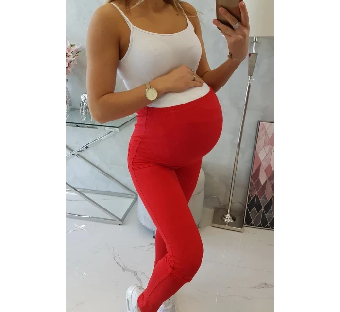 Dámské bavlněné těhotenské kalhoty 19975 červené - Kesi Dámské bavlněné těhotenské kalhoty 19975 červené - Kesi