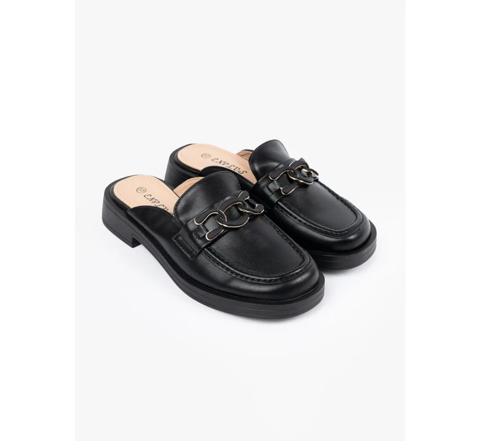 Designové nazouváky dámské černé na plochém podpatku Designové nazouváky dámské černé na plochém podpatku