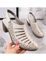 Kožené sandály na podpatku Rieker W RKR49B beige Kožené sandály na podpatku Rieker W RKR49B beige