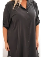 Dámská košilová šaty Plus Size s delší zadní částí a ohrnovacími rukávy grafitová