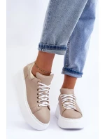 Dámské kožené sportovní boty na platformě Bežové Lemar model 21633508 - Boto Dámské kožené sportovní boty na platformě Bežové Lemar model 21633508 - Boto