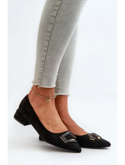 Lodě Boty Na Nízkém Podpatku S Ozdobou Eko Semišové S.Barski KV27-034 Černé