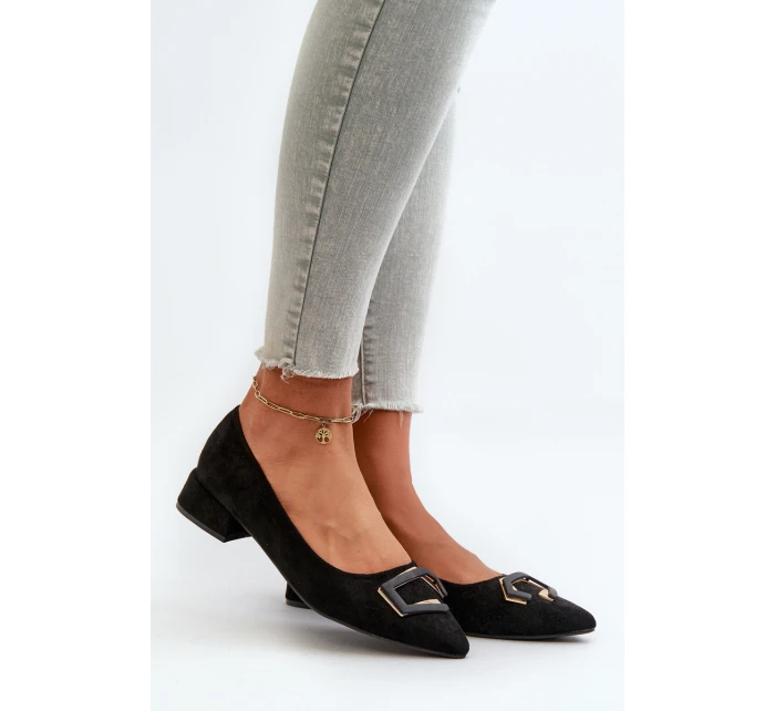 Lodě Boty Na Nízkém Podpatku S Ozdobou Eko Semišové S.Barski KV27-034 Černé