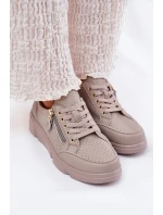 Kožené Sportovní Boty Tenisky Na Platformě Se Zipem Vinceza 88019 Tmavě Béžové Kožené Sportovní Boty Tenisky Na Platformě Se Zipem Vinceza 88019 Tmavě Béžové