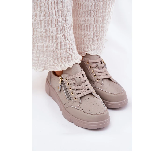 Kožené Sportovní Boty Tenisky Na Platformě Se Zipem Vinceza 88019 Tmavě Béžové Kožené Sportovní Boty Tenisky Na Platformě Se Zipem Vinceza 88019 Tmavě Béžové