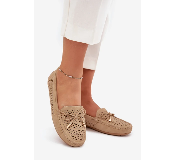 Dámské mokasíny s perforovaným vzorem a šněrováním Khaki Mirisa