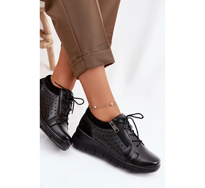 Kožené dámské polobotky na platformě model 22100881 Černé - VINCEZA