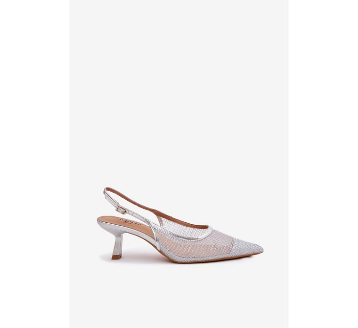 Calora Stříbrné Síťované Sandály Na Úzkém Podpatku Calora Stříbrné Síťované Sandály Na Úzkém Podpatku