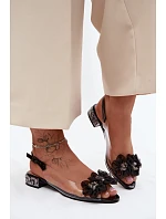 Průhledné sandály s krystaly a síťkovými květinami D&A MR61-9006 Černé